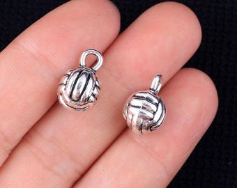 5 Volleyball Charms 3D Silver Tone, Sports Charms, Silver Volleyball Pendants 15x10mm