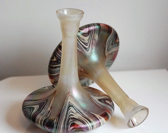 Pair of Bohemian Art Nouveau Soliflore By Wilhelm Kralik. Stunning Colours. 1900s. Mint Condition.