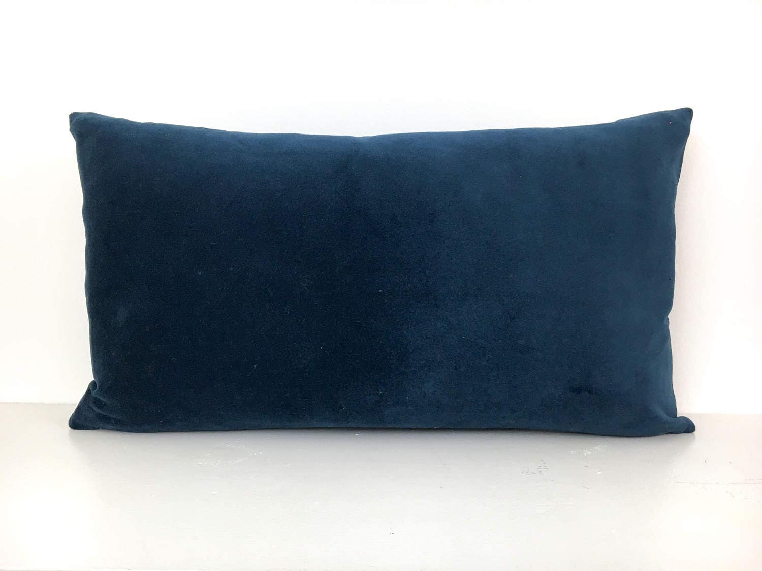 Navy Pillow Cover Blue Velvet Lumbar Pillow with Greek Key