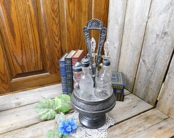Antique Adelphi Quadruple Plate Condiment Cruet Set