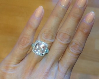 pink morganite engagement ring 10mm cushion cut center natural 205ct diamonds platinum halo diamond anniversary - Morganite Wedding Rings pink morganite engagement ring 10mm cushion cut center natural 205ct diamonds platinum halo diamond anniversary - Morganite Wedding Rings