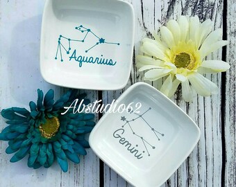 Zodiac Ring Dish, Constellation Jewelry Dish, Bridesmaid Gift, Engagement Gift, Jewelry Holder Dish, Bridal Party Gift, Cancer Leo Virgo