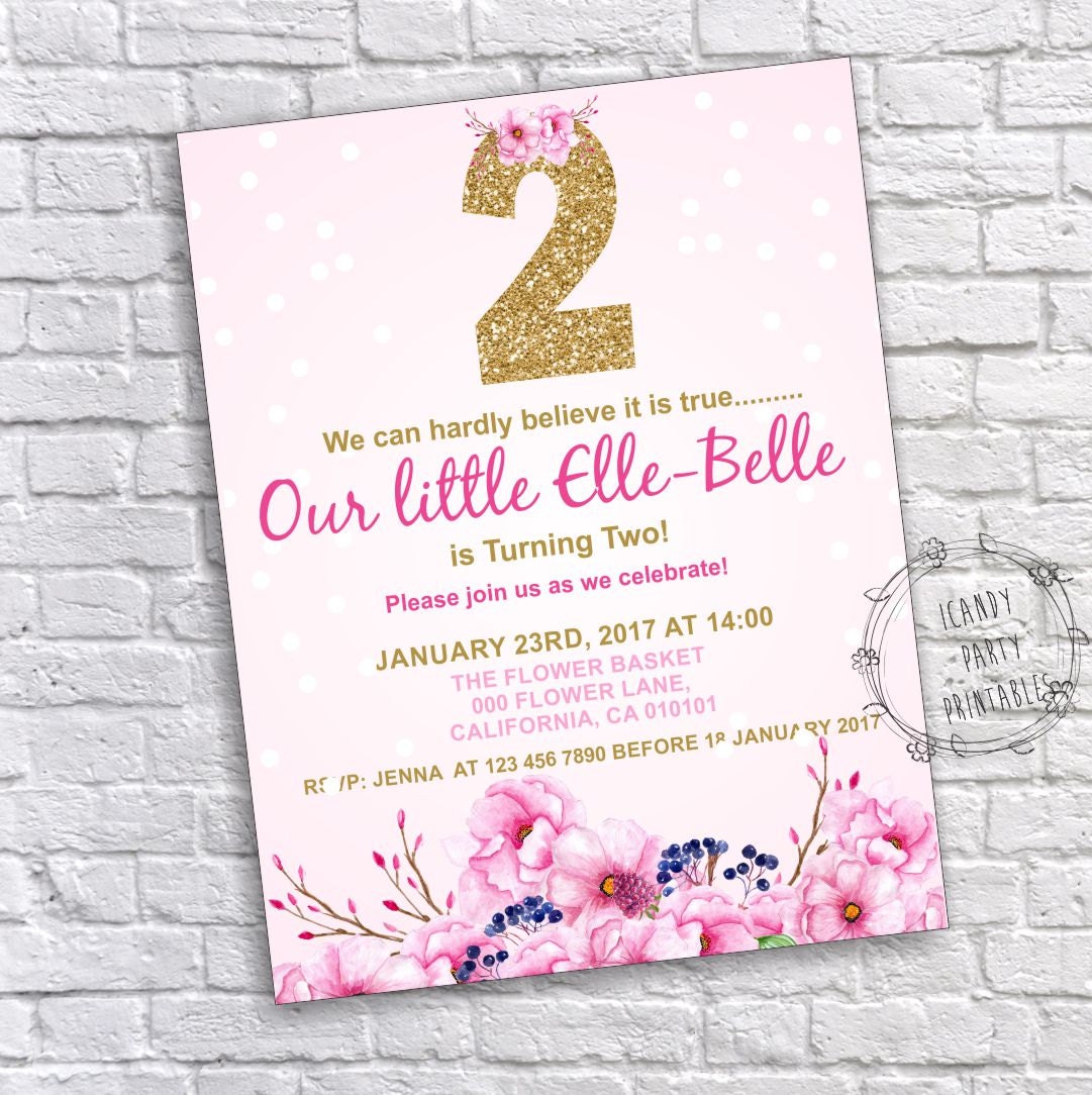 2nd birthday invitation Floral Second birthday Girl 2nd