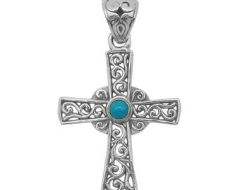 Arizona Sleeping Beauty Turquoise Round Cabochon Sterling Silver Cross Pendant without Chain TGW 0.20 Cts.