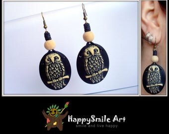 Handmade One Of A Kind Earrings Cameo Owl Jewelry Resin Dangle Earrings Unique Giftidea Gift For Her