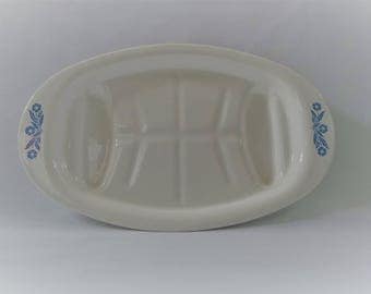 Vintage Corning Ware Roasting Pan, Serving Tray, Meat Serving Platter, Blue Cornflower, Ovenproof Glass, P-19, 1970