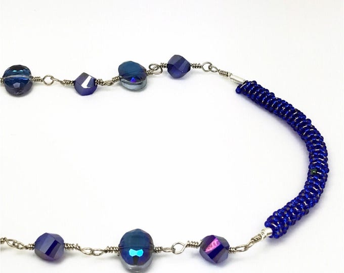 Dark blue Necklace, Blue cobalt necklace, Blue Statement Necklace, blue coil necklace, blue unique necklace