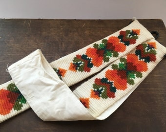 Swedish vintage tray holder Mid century tray holder Embroidered tray holder Orange brown green tray holder