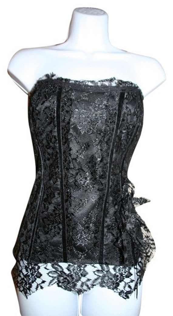 Hand Made Bustier Corset in Black Lace with overflowing Lace