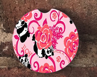Custom Lilly Panda and Roses Sandstone Auto Cup Holder Coasters (set of2) Personalized Custom Car Coasters (set of2)Gift Ideas