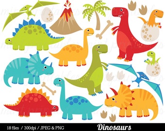 Dinosaur Clipart, Dinosaurs Clip Art, Tyrannosaurus Rex Stegosaurus Triceratops pterodactyl Egg - Commercial & Personal - BUY 2 GET 1 FREE!