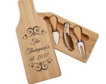 Personalized Cheese Board Wine Bottle With 3 Cheese Utensils Hostess Gift Entertaining Wedding Gift Housewarming Holiday Gift Bridal Gift