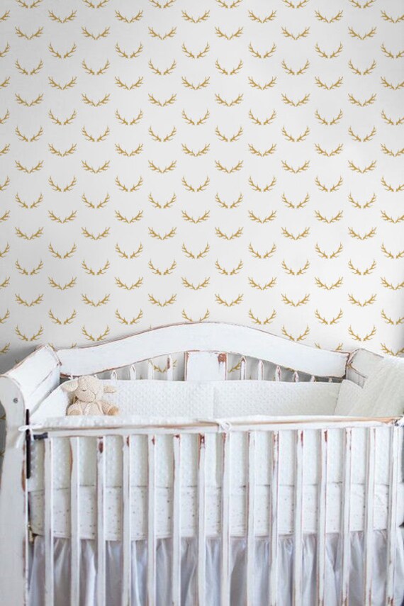 Nursery Wallpaper/ Antlers Removable Wallpaper/ Self-adhesive Wallpaper / Deer Antler Pattern Wall Covering - 142