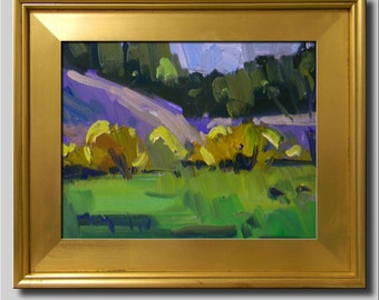 Plein Air Landscape Painting, Impressionist Oil Painting, Landscape, Tree Painting, Green Painting, Yellow Painting, Abstract Painting
