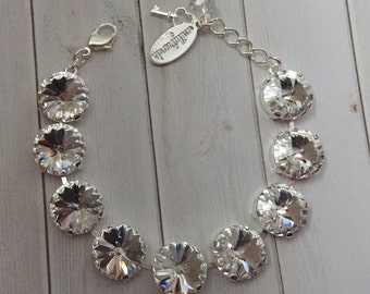 14mm Plain Crystal Swarovski Rivoli Bracelet in Silver Setting