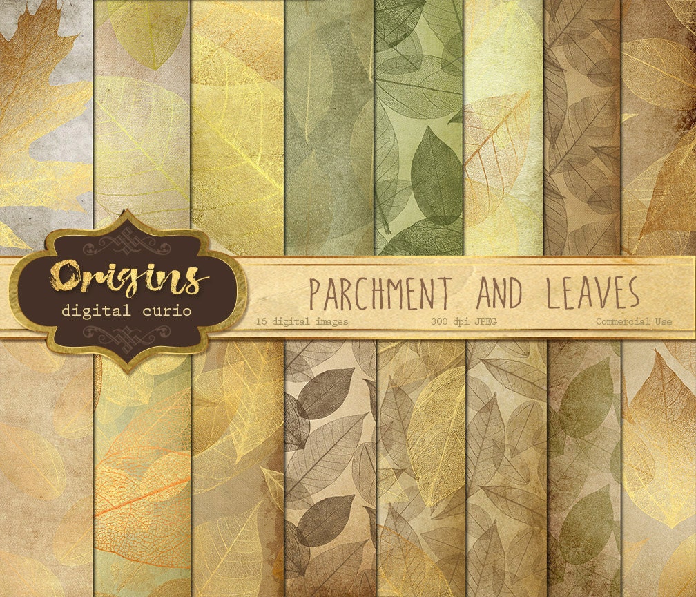 Parchment and Leaves Digital Paper Autumn Scrapbook Paper