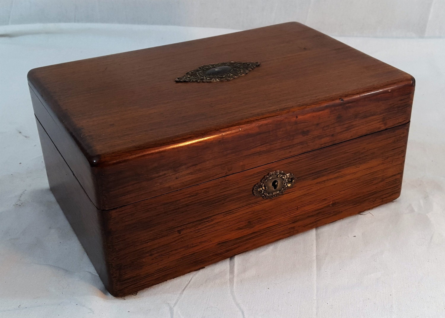 Vintage Mahogany Humidor with Brass Decoration