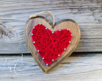 Heart Christmas Ornament String Art, Handmade Christmas Ornament, Wood Christmas Ornament, Christmas Tree Decorations