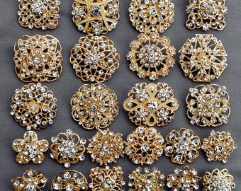 24 Gold Rhinestone Brooch Crystal Brooch FREE Shipping of 20.00 Order Wedding Brooch Bouquet Cake Decoration DIY Kit BR680