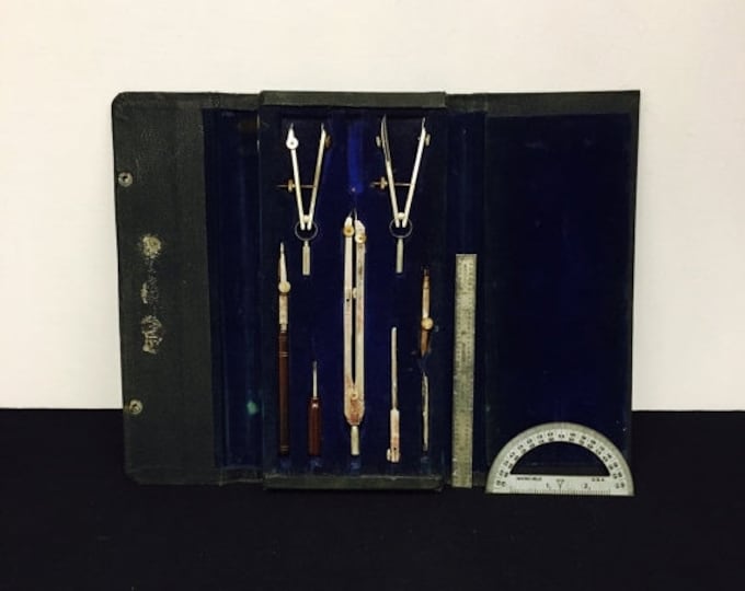 Storewide 25% Off SALE Vintage Charvos USA No 612 Architecture Custom Drafting Set Featuring Original Fitted Blue Velvet Lined Case