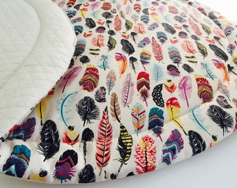 Feathers deeranddot Baby Roundies Round Rug Tummy Time Play Mat Nursery Baby Blanket Blanky Flatlay Play Rug