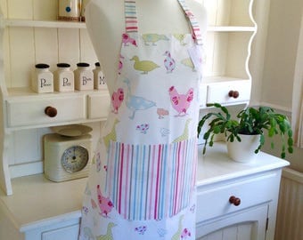 Pastel Ducks, Geese & Hens Ladies Apron, Full Apron, Adjustable Apron, Women's Apron