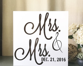 Mrs. & Mrs. Hanging Decor, Lesbian wedding gift. Lgbt decor, hanging family established decor, anniversary gift. Handmade