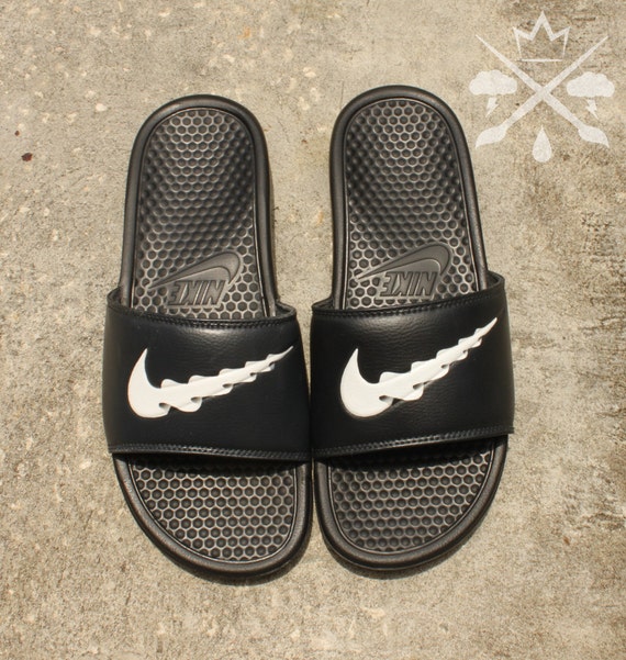 Nike Custom Wavy Check Benassi Swoosh Slides Sandals Flip