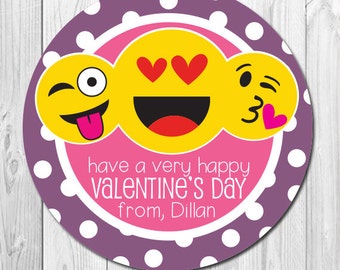 Emoji Valentine Day stickers, Classroom Valentine's Personalized Gift Stickers, Emoji Heart, Emoji Kiss, Valentine Day Favors