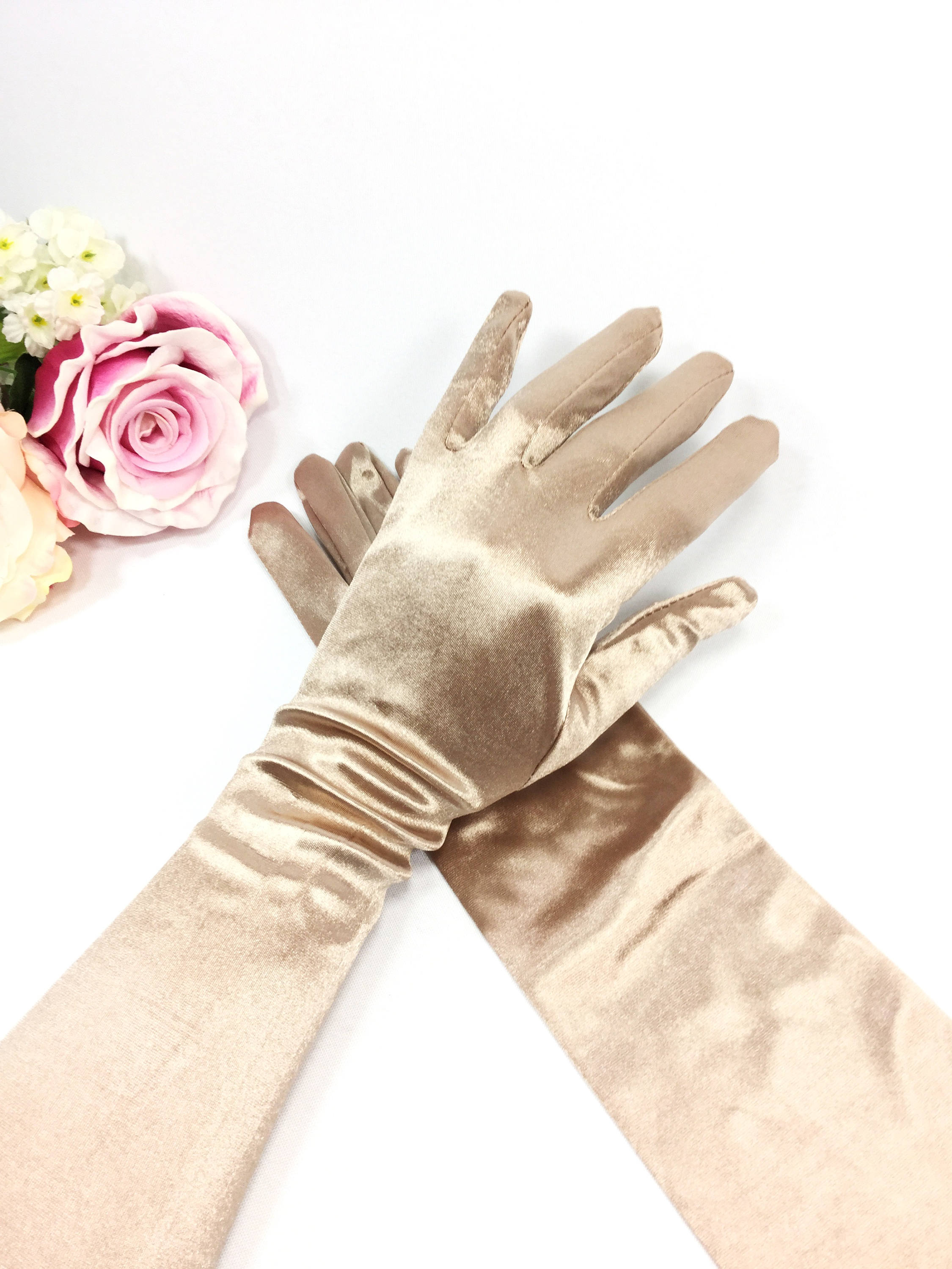 Dark Champagne Satin ELBOW Length Ladies Gloves Perfect for