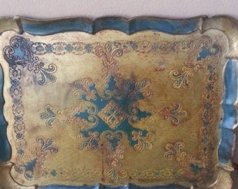 Italian wooden tray/vassoio fiorentino/wooden tray decorated