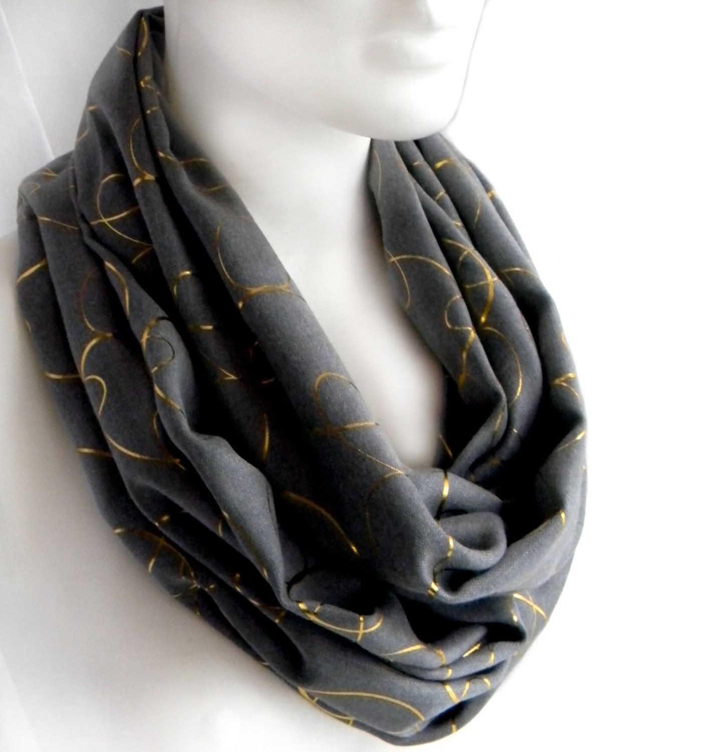 gray pashmina scarf blanket scarf festival scarf gold print