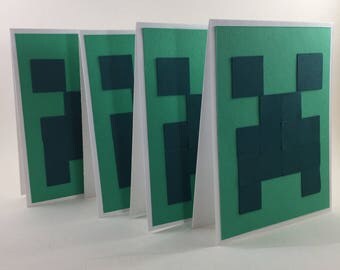 Minecraft -inspired invitation (creeper) set of 4