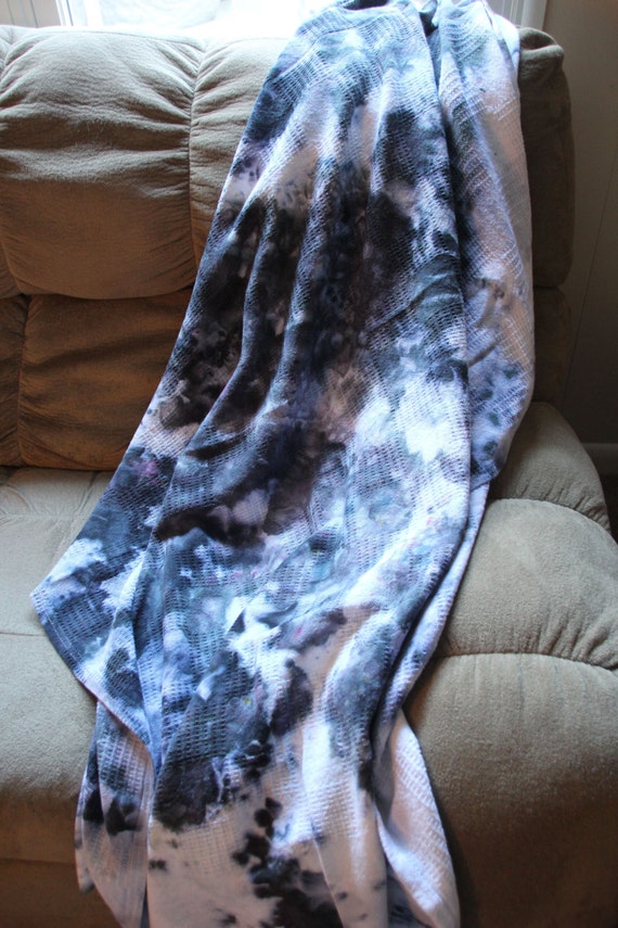 Items similar to Ice Dyed Blanket, Nebula Throw Blanket, Hand Dyed