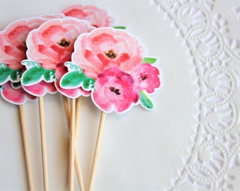 Floral Cupcake Toppers. Flower Cupcake Toppers. Floral Theme. Baby Shower. Bridal Shower. Wedding. Birthday Decorations. Spring. Summer.
