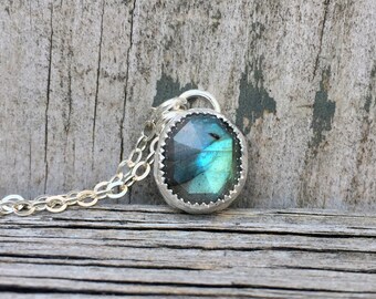 Sale! was 72, now 40! Labradorite Pendant - Small Labradorite Pendant - Sterling Silver - Petite Pendant - Everyday Pendant - Labradorite
