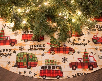 Christmas Tree Skirt-Camper-Truck-VW Beetle-Dog-Christmas Tree-Holiday Decoration-Snowman-Snowflake-Camping-Happy Holidays