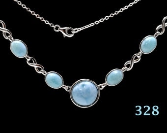 LARIMAR NECKLACE. 100% Natural. Center,12mm And Four 6X8mm 925 Sterling Silver