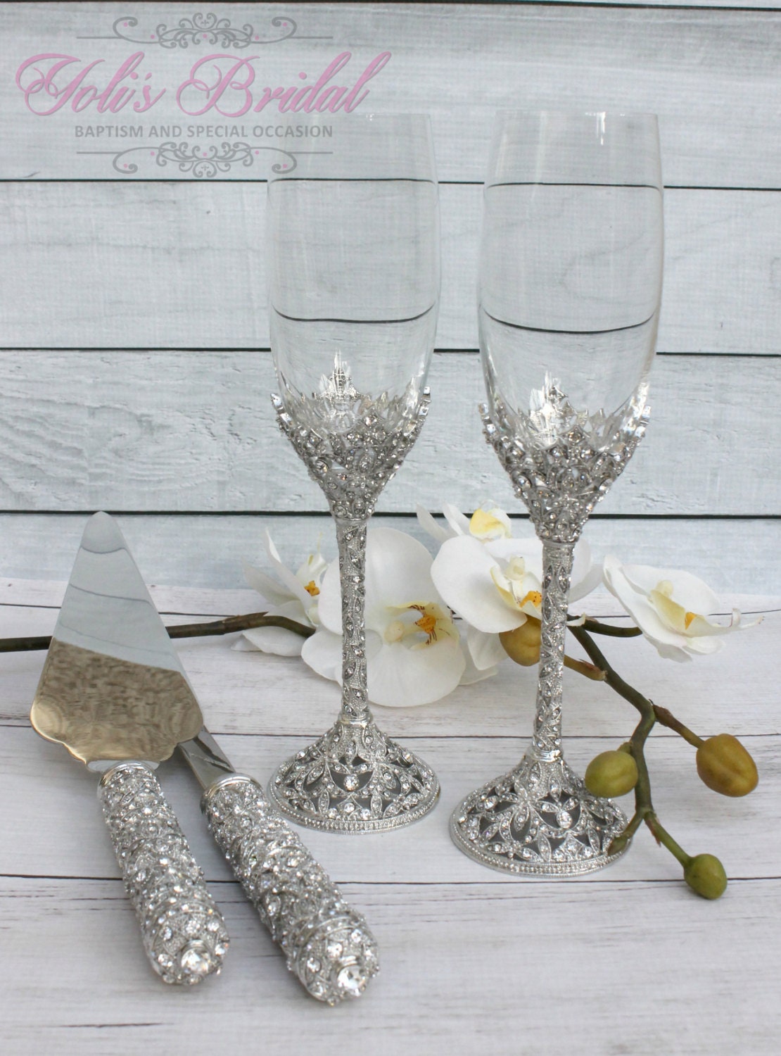 Swarovski Crystal Wedding toast Set Champagne Glasses