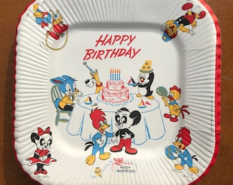 1957 Woody Woodpecker Birthday Party Plates / Square Paper Plates / Set of 8