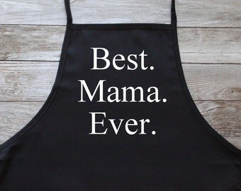 Best Mama Ever Apron w/Pockets, Embroidered (White Times New Roman Font) ***Ready to Ship in 1 Day!