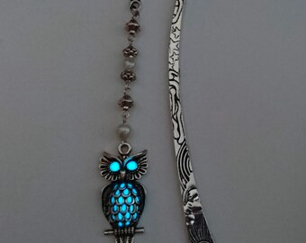 Owl Bookmark - Aqua Glow In The Dark Bookmark - Glowing Bookmark