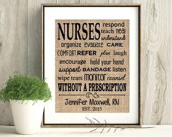 Nurse Gift, RN Gift, Gift for Nurse, Nurse Gifts, Gifts for Nurses, BS RN Gift, Graduation gift, burlap print, home decor
