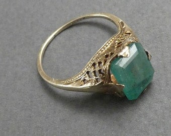 14K Filigree Emerald Ring size 7.5- Retro Reproduction