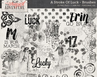 Vintage Brushes Photoshop, St Patty, St Patrick's Day, Celtic Knot, Lucky Clover, Shamrock, Instant Download, Digital Scrapbook Elements