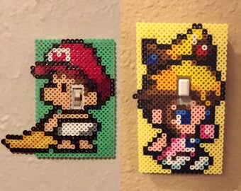Baby Mario or Princess Peach Perler Bead Light Switch Covers