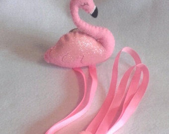 Flamingo bow holder, bow holder, hair clip holder, flamingo, felt flamingo, flamingo decor, wall hanging, hair accessories, flamingo gifts