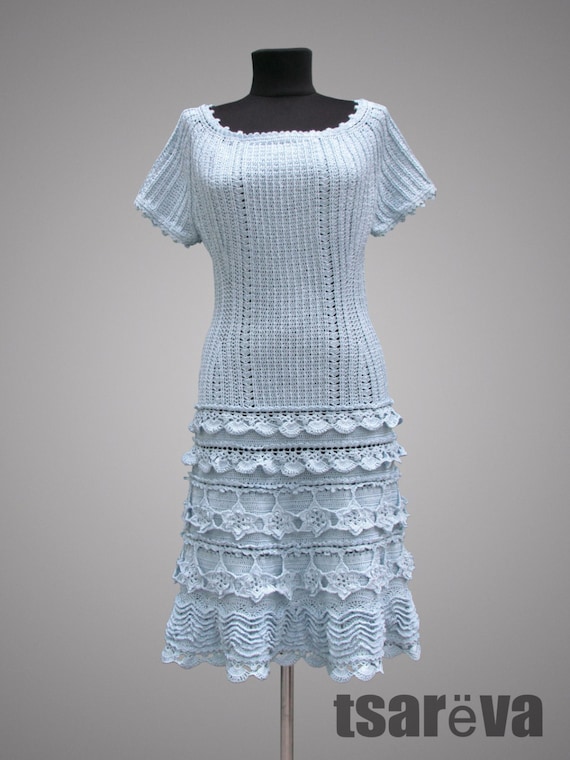 Crochet dress Lily. Glacier blue special occasion or cocktail