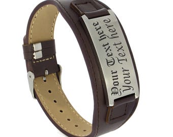 Free Engraving Customized Real Leather wristband Cuff Bracelet Laser Engraved Bracelet Bangle Name ID Text Symbol for Men Women