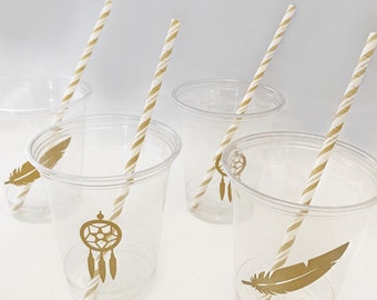 Party Cups - Dream Catcher Party - dreamcatcher - Baby Shower - Tribal Party - Boho Baby - Boho Party - Wild One Birthday - feather baby
